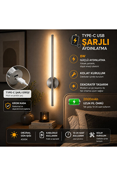 neeko Leiva 75CM / USB Sarjlı /Resim / Tablo / Ayna / Duvar / Siyah kasa Ledl...