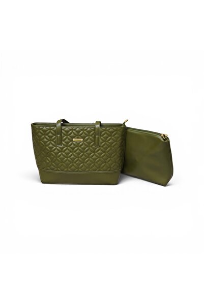 Desire 4668-Desire Quilted Shoulder Bag + Pouch Set Green Color