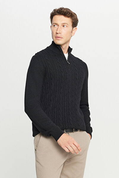 ALTINYILDIZ CLASSICS Men's Black Cashmere-Wool Warm Standard Fit Regular Cut ...