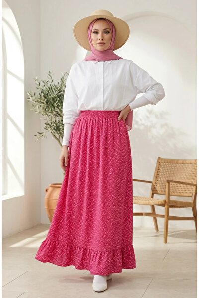 sefamerve Elastic Waist Polka Dot Patterned Skirt 0309-07 Pink
