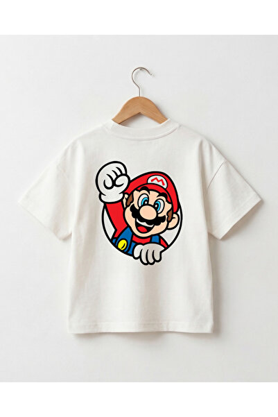 babytex Children's Oversize T-Shirt Double-Sided Printed Game-Themed White Un...