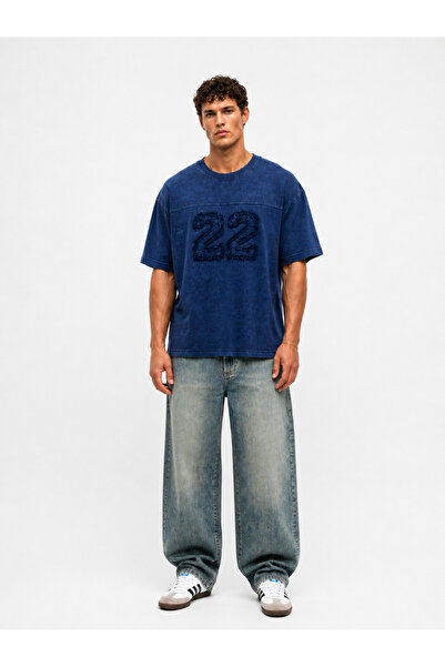 Respire 22 Tricou supradimensionat spălat, bleumarin