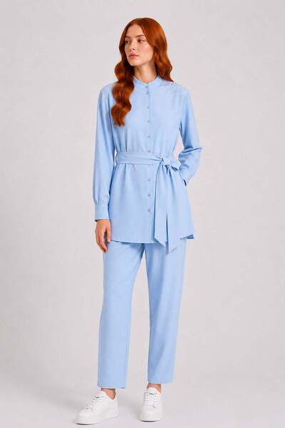 FTZ WOMEN Women's Shoulder Stone Tencel Set Blue 31414