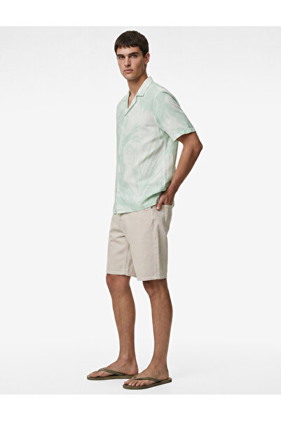 Koton Regular Fit Viscose Turn-Down Collar Short Sleeve Patterned Shirt