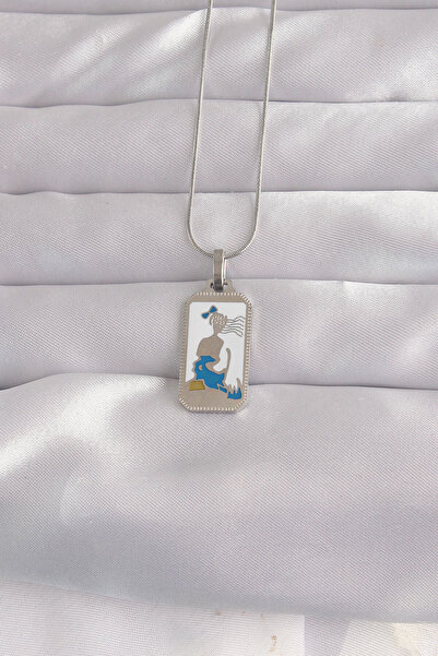 OGHAMAY 316L Steel Silver Color White Enamel Girl Figure Tarot Necklace