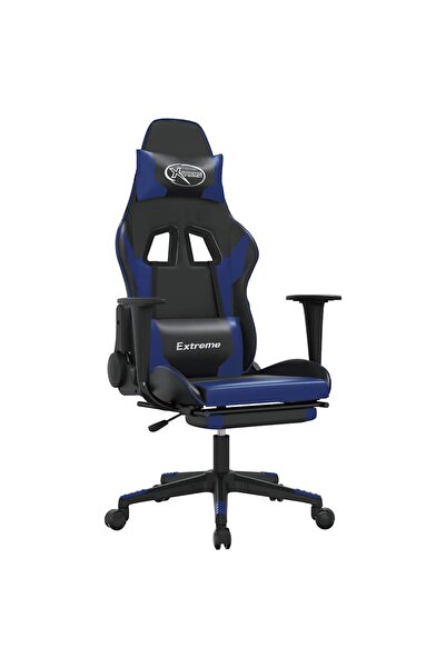 vidaxl Scaun de gaming masaj/suport picioare negru/albastru piele