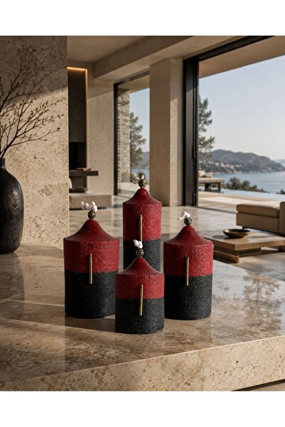 Candle Crimson Noir Collection Amber Kokulu 4'lü Premium-Şık Hediye Mum Seti