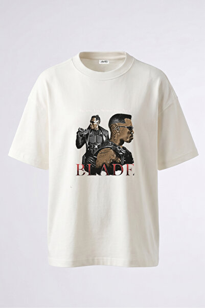 Anetos Tricou oversize alb din bumbac cu imprimeu pe spate Blade Design