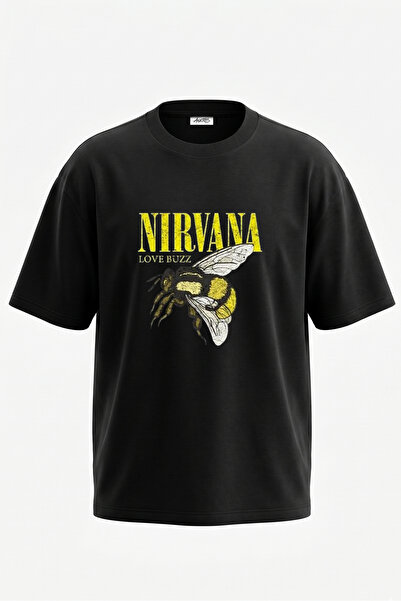 Anetos Nirvana Bumblebee dizajn, pamučna crna oversize majica sa štampanim le...