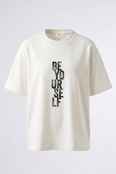Anetos Tricou oversize alb din bumbac cu imprimeu pe spate Be Yourself Design