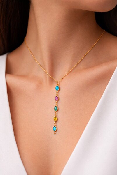 OGHAMAY Gold Color Crushed Chain Row Oval Ye Model Steel Necklace - 3831