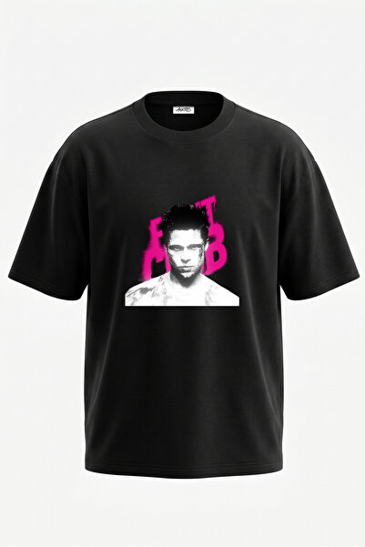 Anetos Tricou oversize negru din bumbac cu imprimeu pe spate Fight Club Design
