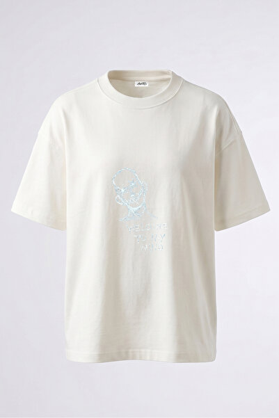 Anetos Tricou oversize alb din bumbac cu imprimeu pe spate, cu design Dikili ...