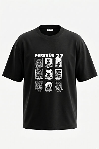 Anetos Tricou oversize negru din bumbac cu imprimeu pe spate 27 Club Design