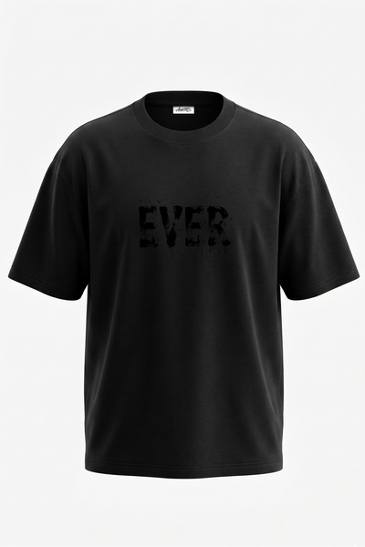 Anetos Tricou oversize negru din bumbac cu imprimeu pe spate Ever Grunge Design