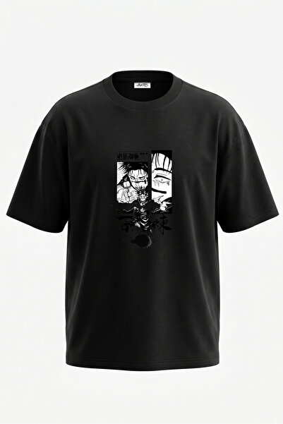 Anetos Jujutsu Kaisen Design Spate cu imprimeu Bumbac Negru supradimensionat ...
