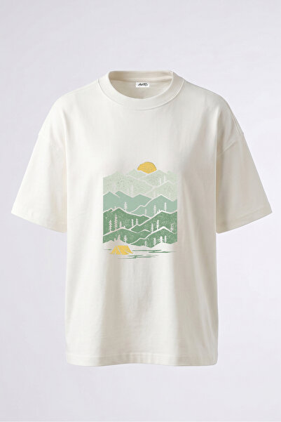 Anetos Cadir Daglar Design Back Printed Cotton White Oversize T-Shirt
