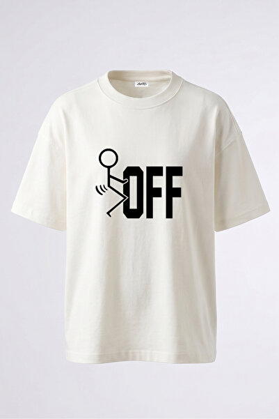 Anetos Tricou oversize alb din bumbac, cu imprimeu pe spate, cu design stickm...