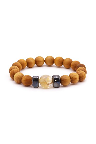 Ancient wisdom BRĂȚARĂ DIN LEMN DE CEDRU ȘI CRISTAL DE CITRIN | CHAKRA PLEXUL...