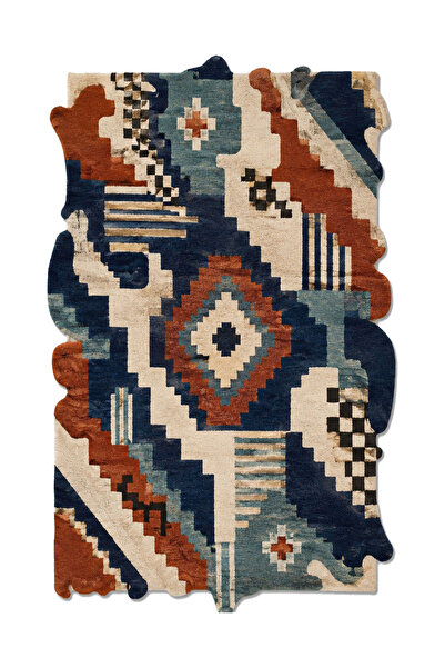 Rugs Modern Halı SDT Özel Kesim Aztek Motifli Rustik Geometrik Lacivert Dokum...