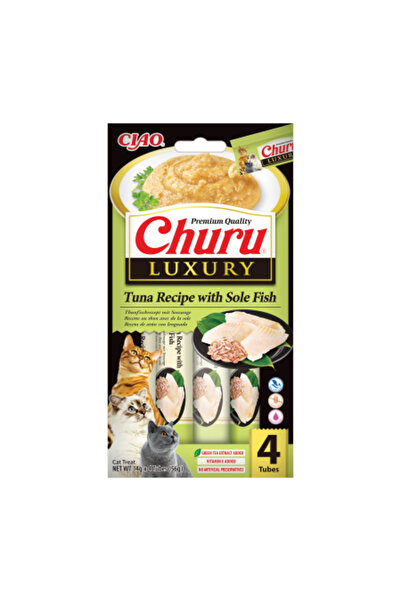 Inaba Churu Gustare Cremoasă de Lux pentru Pisici cu Ton și Pește Sole 4 x 14 g