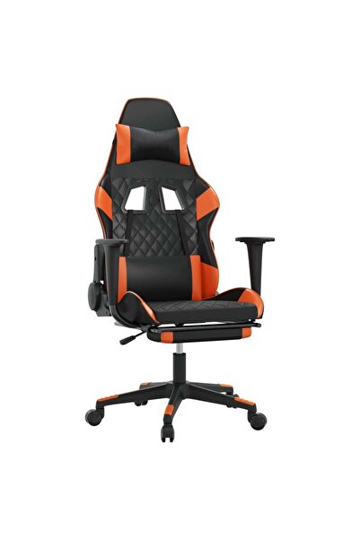 vidaxl Scaun de gaming cu suport picioare, negru/oranj, piele