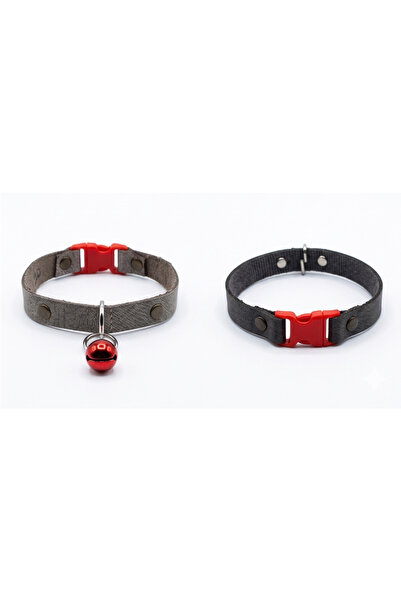 JADDA Handmade Leather Cat Collar with Bell Leather Easy-Release Clip Buckle Red
