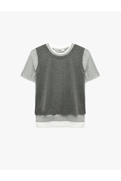 Koton Slim Fit Crew Neck Layered Viscose Blend Short Sleeve T-Shirt