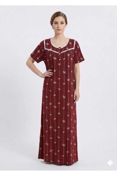 Noom Nightwear Women's Floral Print Long Nightgown Short Sleeve Sleep Dress Comfortable Soft Sleepwear Elegant Home Dressing Gown for Lounge Sleep