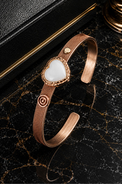 İyyaKee Women's White Stone Heart Figured Copper Bracelet Adjustable Stylish ...