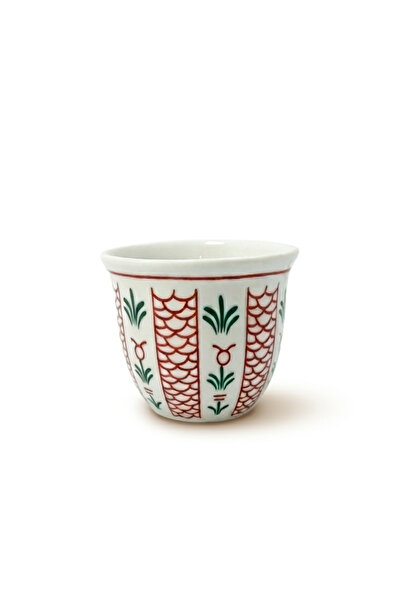 Generic Set of 12 Arabic Coffee Cups Porcelain - Traditional Red & Green Heri...