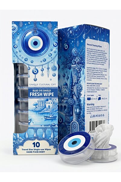 HandyTowel Gift Blue Evil Eye Bead Themed Wet Wipes - Pack of 10 for Surface ...