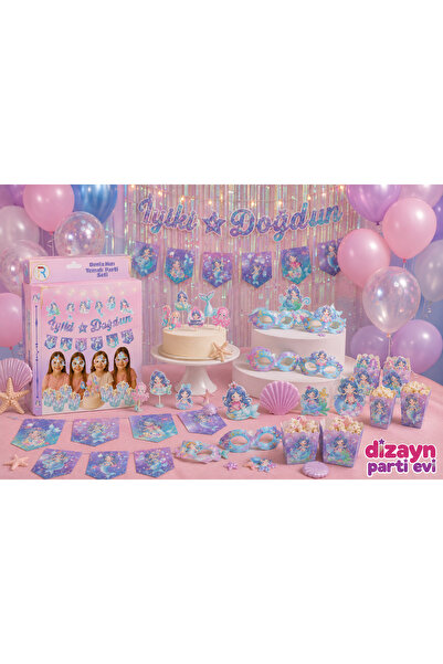 Dizayn Parti Evi Deniz Kızı Temalı Doğum Günü Parti Seti İyi Ki Doğdun Banner...