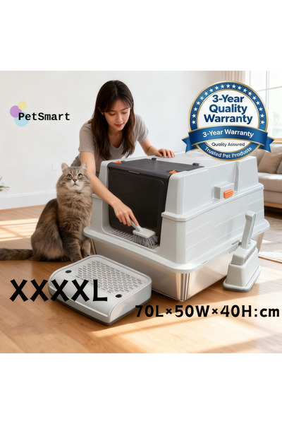 cat litter box-Ella صندوق فضلات القطط من الفولاذ المقاوم للصدأ مقاس XXXL مع غ...