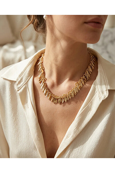 Dorvina Gold Color Brass Fringed Women's Necklace Stylish Jewelry