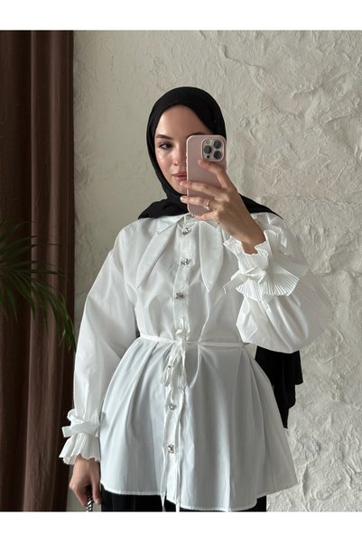 QUWİQ Women's Bow-Tie Look Double Collar Hijab Shirt