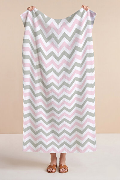 Evimde Bambaşka Prosop de plajă modern, geometric, în zig-zag - Roz pastel, g...