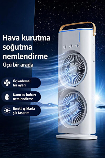 Happy Owl Şarjlı Mini Klima - Buzlu Vantilatör – RGB LED Işıklı, Uzaktan Kumandalı, Su ve Buz Etkili Serinletici Fan | Güçlü Spiral Kanat, Sessiz Motor, Uzun Menzilli Rüzgar, 2 Yıl Garanti