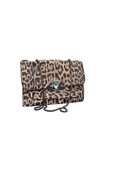 OEM Poseta dama animal print, deschidere cu clapa, lant metalic dublu 22x17cm