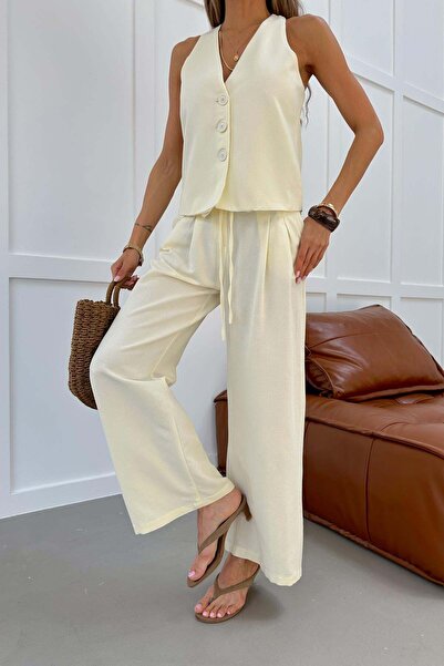 mylove Cord Belted Trousers Linen Suit Yellow
