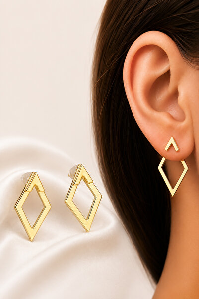 The Collection Geometrik Tasarımlı Gold Küpe
