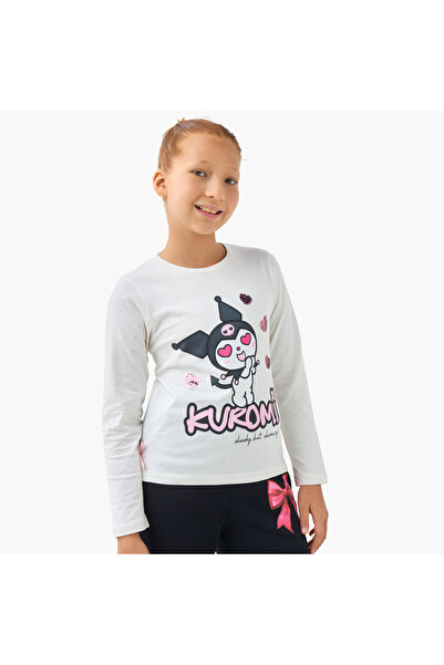 SANRIO Girls Round Neck T-shirt with Kuromi Print - Cotton - Long Sleeves