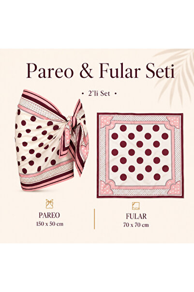tarzınısec Tarzını Seç Premium Bordo Puantiye Desenli 2’li Kısa Pareo ve Band...