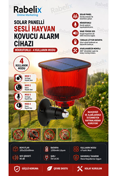 Rabelix Online Marketing Güneş Enerjili Hayvan Kovucu Alarm Cihazı4 Modlu Mik...