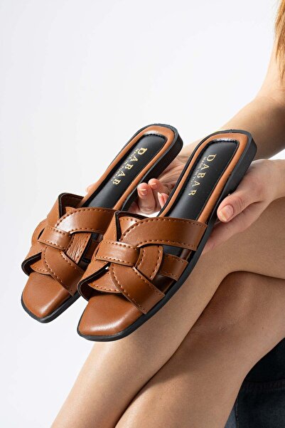 dabab shoes Dámské hnědé pantofle LINDA s pleteným páskem a plochou podrážkou...