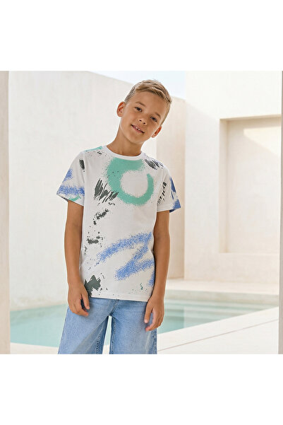 Juniors Crew Neck Short Sleeves T-shirt with Abstract Print