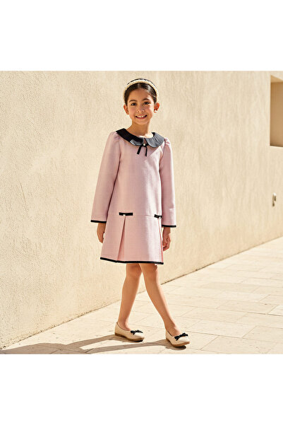 Juniors Peter Pan Collar Long Sleeves Dress with Pearl Embellishment