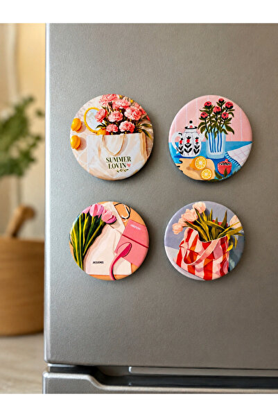 Fynbos 4'lü 58 mm Şişe Açacaklı Magnet Seti | Dekoratif Buzdolabı Magneti Hed...