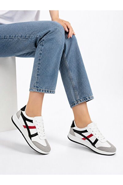 DİAMOND OUTLET Alb Negru Roșu Detaliat Unisex Pantofi sport casual Talpă conf...
