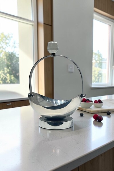 sahal aloula Modern Stainless Steel Serving Bowl with Crystal Handle + Secure...